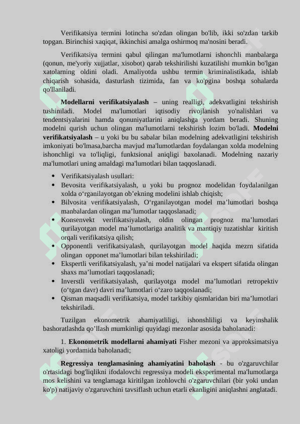 EKONOMETRIK MODELLARNI BAHOLASH 2