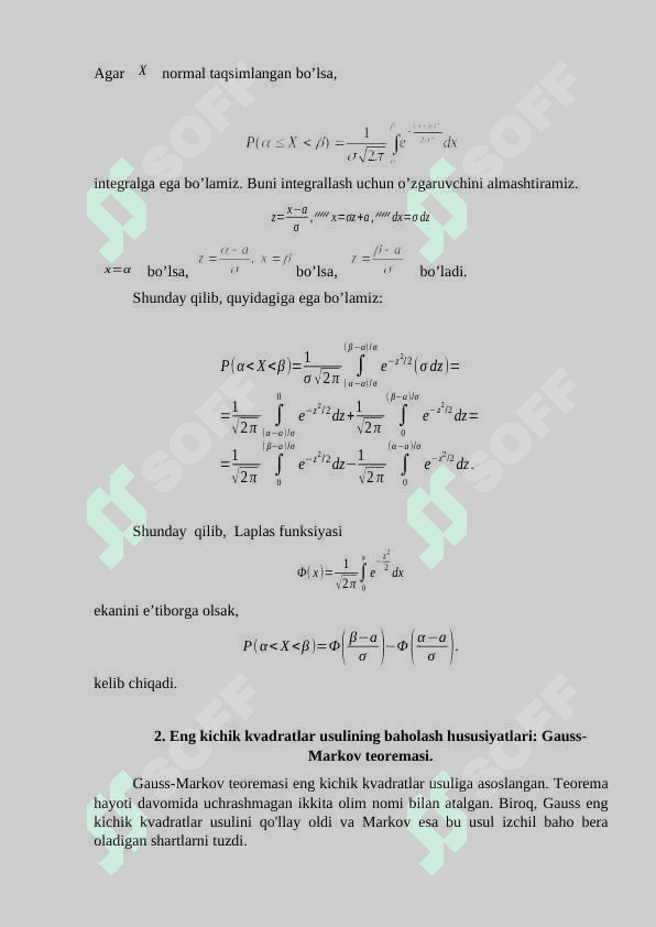 ENG KICHIK KVADRATLAR USULINING BAHOLASH XUSUSIYATLARI: GAUSS-MARKOV TEOREMASI 3