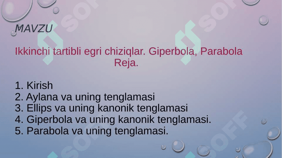 Ikkinchi tartibli egri chiziqlar. Giperbola, Parabola 2