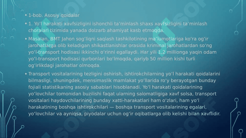 O‘zbekiston Respublikasida yo‘l harakati xavfsizligini ta’minlash KONSEPSIYASI 3