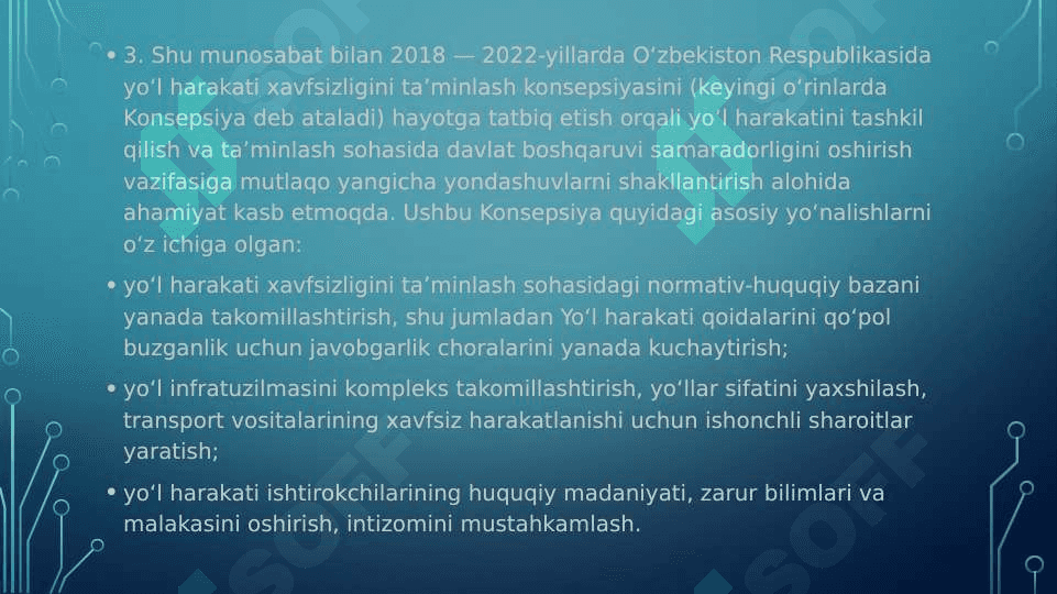 O‘zbekiston Respublikasida yo‘l harakati xavfsizligini ta’minlash KONSEPSIYASI 5