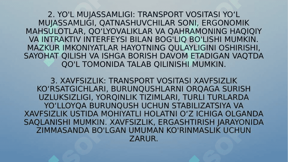 TRANSPORT VOSITALARINING FOYDALANISH KO’RSATGICHLARI 3
