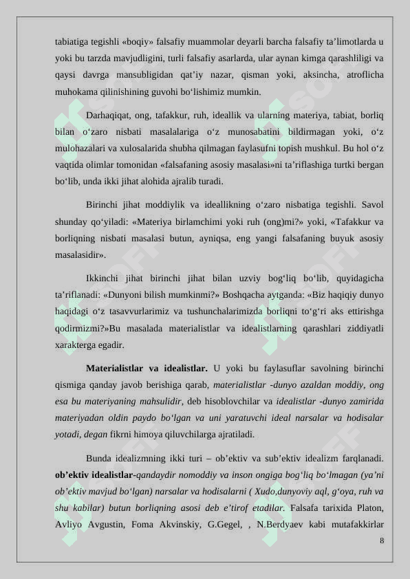 Falsafa fanining asosiy vazifalari 8