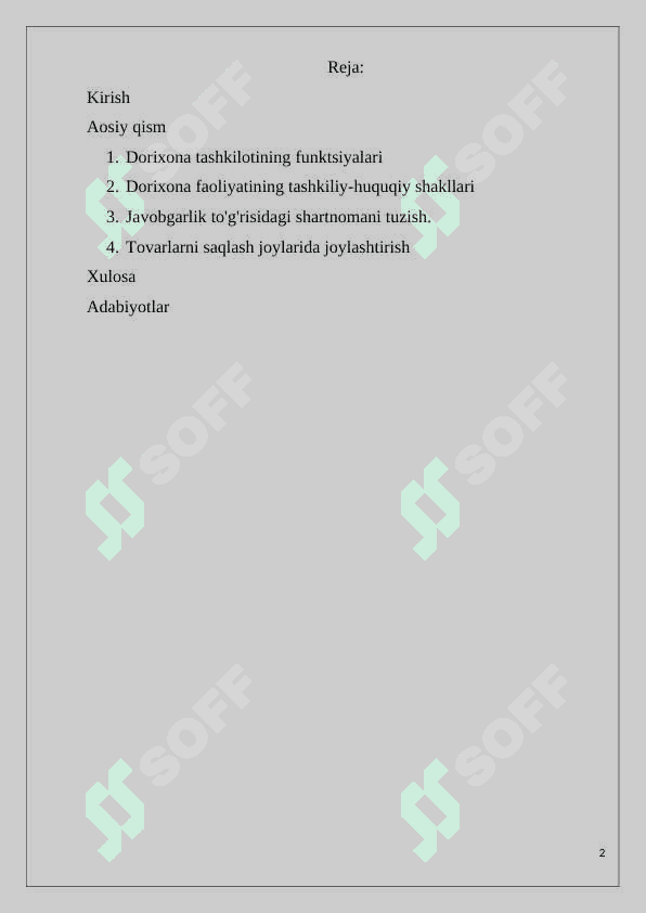 Dorixona tarmoqlari faoliyati 2