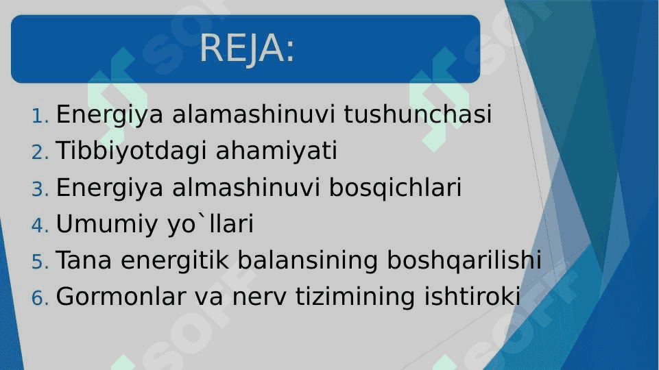 Energiya almashnuvning boshqarilishi 2