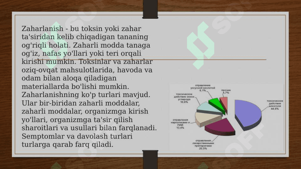 Zaharlanish haqida umumiy ma'lumot. Zaharlanish turlari 2
