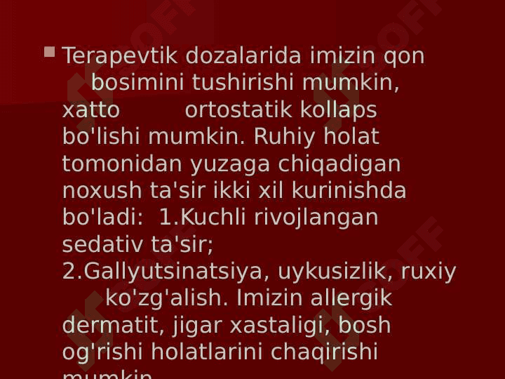Depressiyaga qarshi moddalar.  Psixostimulyatorlar. 4