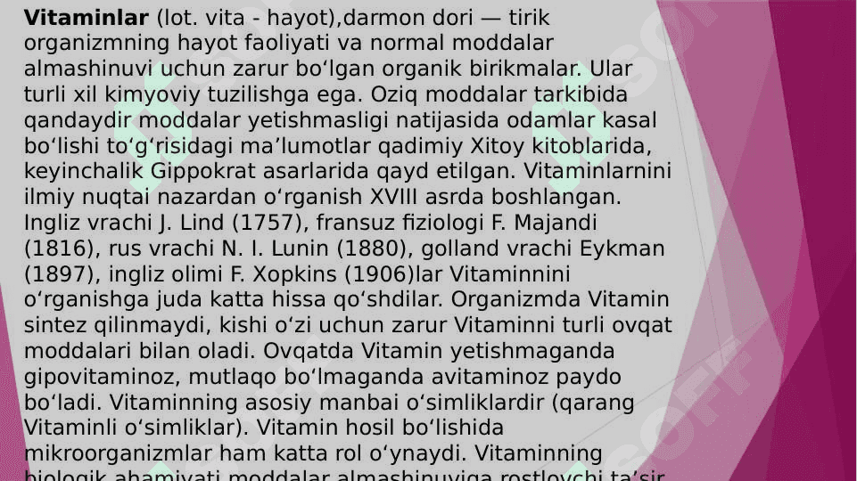 Vitaminlar . Yog’da eruvchan vitaminlar . Lipofil vitaminlar 3