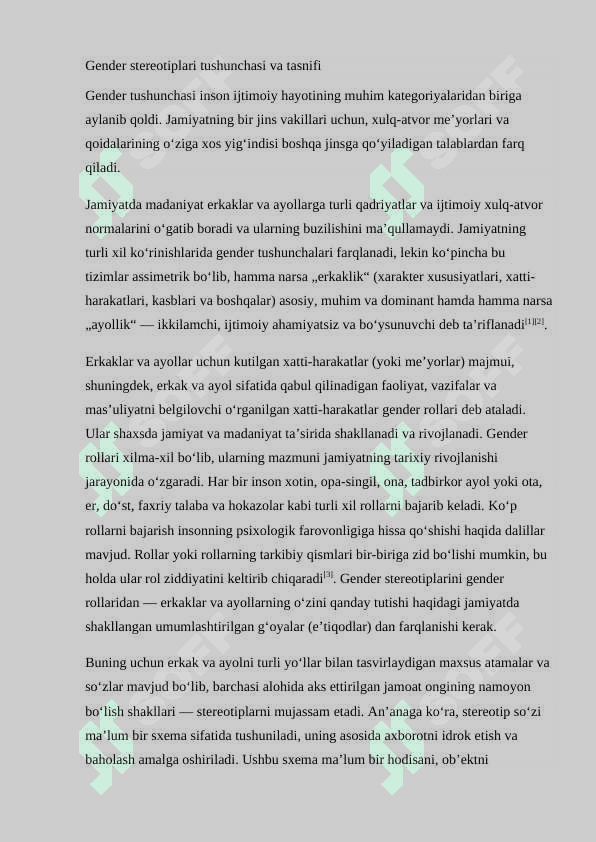 Erkaklar va ayollarning ijtimoiy stereotiplari mavzusida mustaqil ish 2