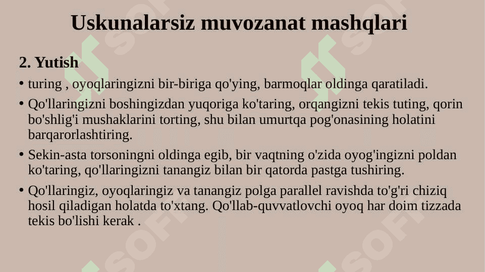 Muvozanat saqlash mashqlarini bajarish 8