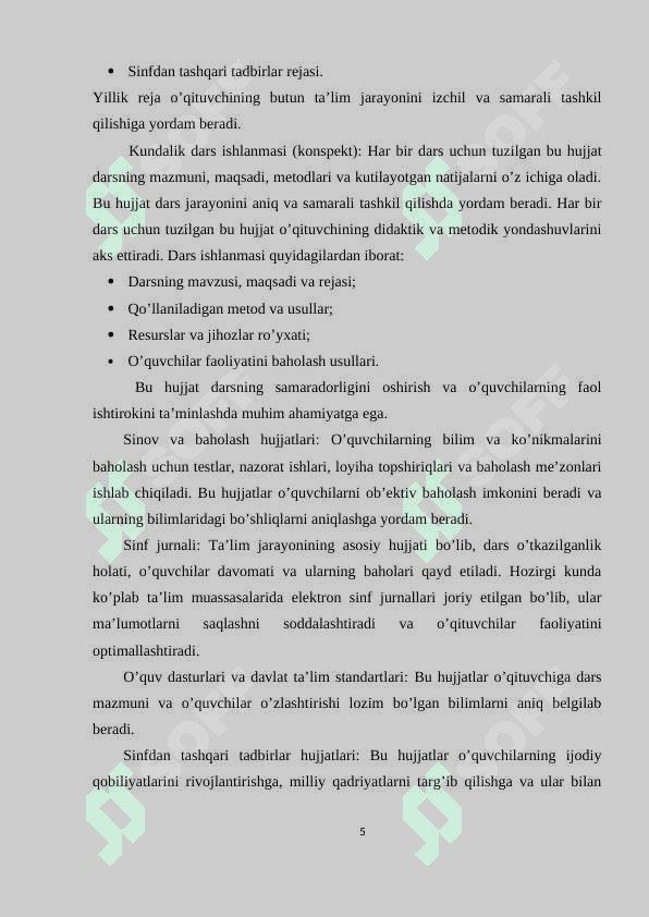 :"Ona tili o’qitish metodikasi fanida o’qituvchi faoliyatida qo’llaniladigan hujjatlar. Darsdan tashqari ishlarni tashkil qilish metodikasi" 5