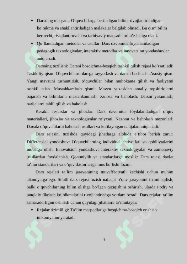 :"Ona tili o’qitish metodikasi fanida o’qituvchi faoliyatida qo’llaniladigan hujjatlar. Darsdan tashqari ishlarni tashkil qilish metodikasi" 8