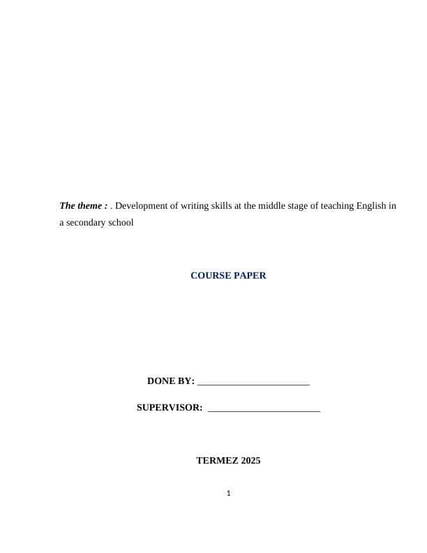 Development of writing skills at the middle stage of teaching English in a secondary school