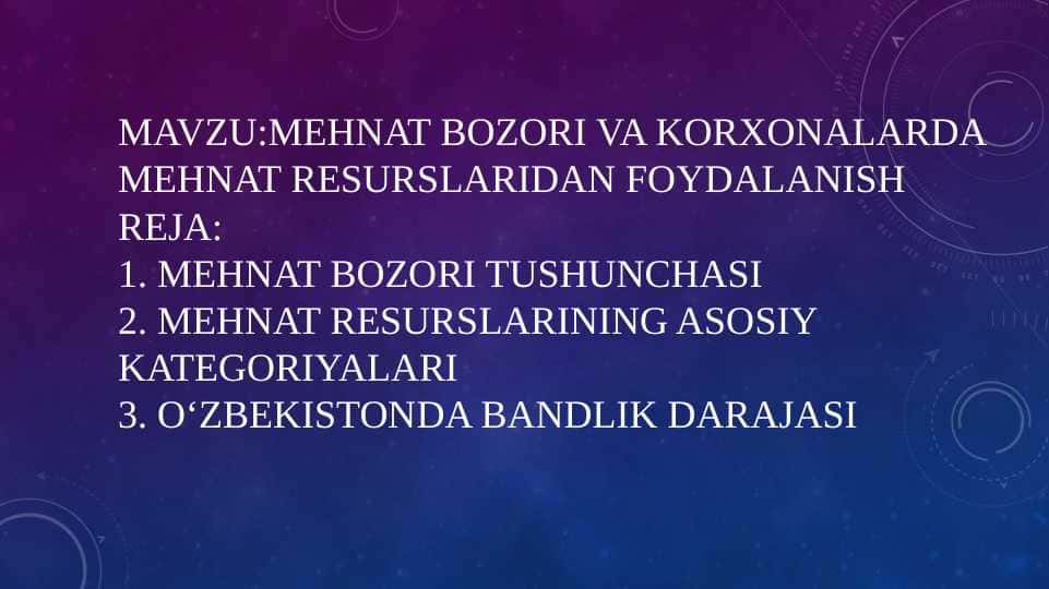 Mavzu:Mehnat bozOri va Korxonalarda mehnat resurslaridan foydalanish
