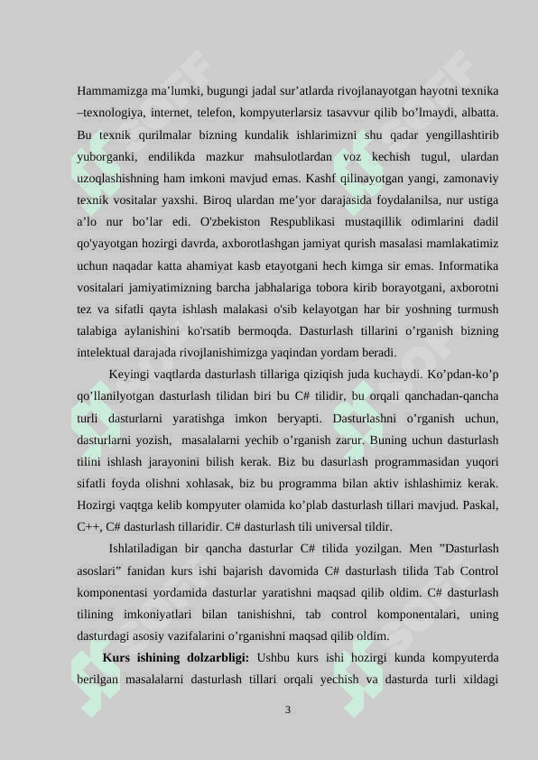C# dasturlash tilida Tab Control komponentasi yordamida dasturlash yaratish 3