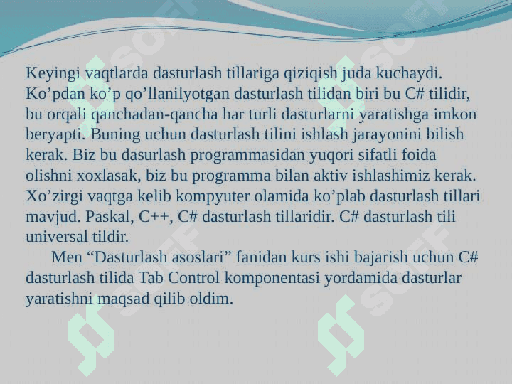 c# dasturlash tilida tab control komponentasidan foydalanib dasturlar yaratish 3