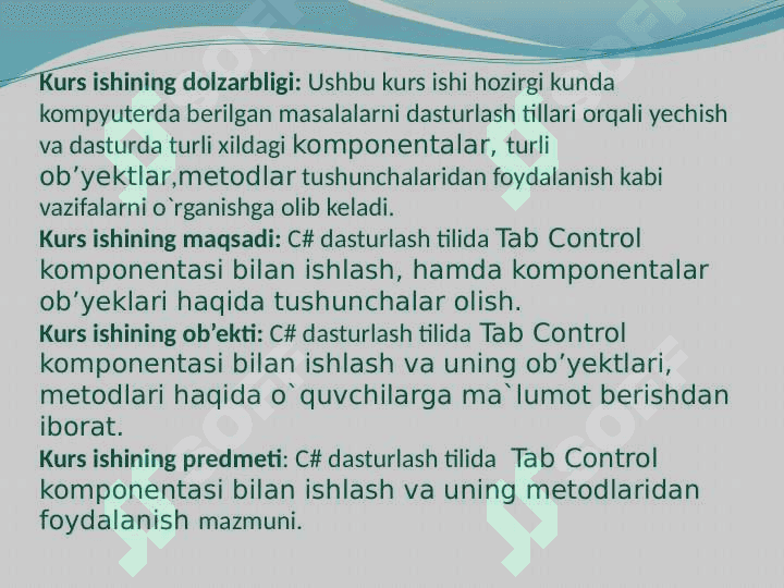 c# dasturlash tilida tab control komponentasidan foydalanib dasturlar yaratish 4