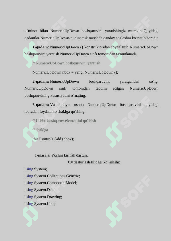 С# dasturlash tilida NumericUpDown komponentasi  yordamida dasturlar yaratish 8