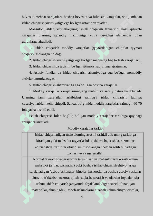 Davr xarajatlari tarkibi va ularni hisobga olish 5