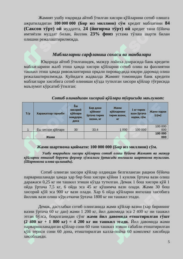 Qo'ychilik biznes reja 5