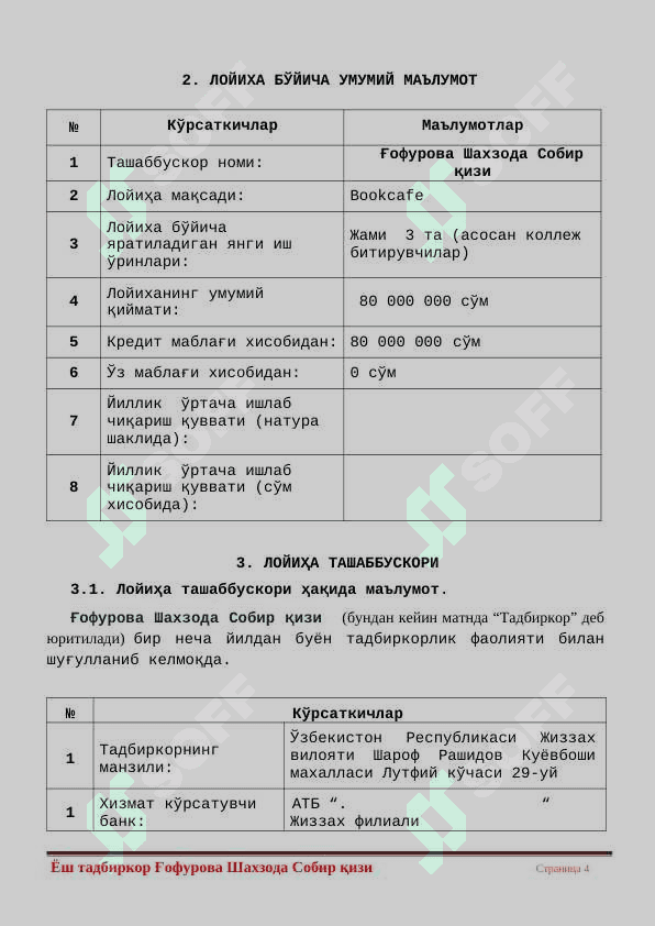 Умумий овқатланиш бизнес режаси 4
