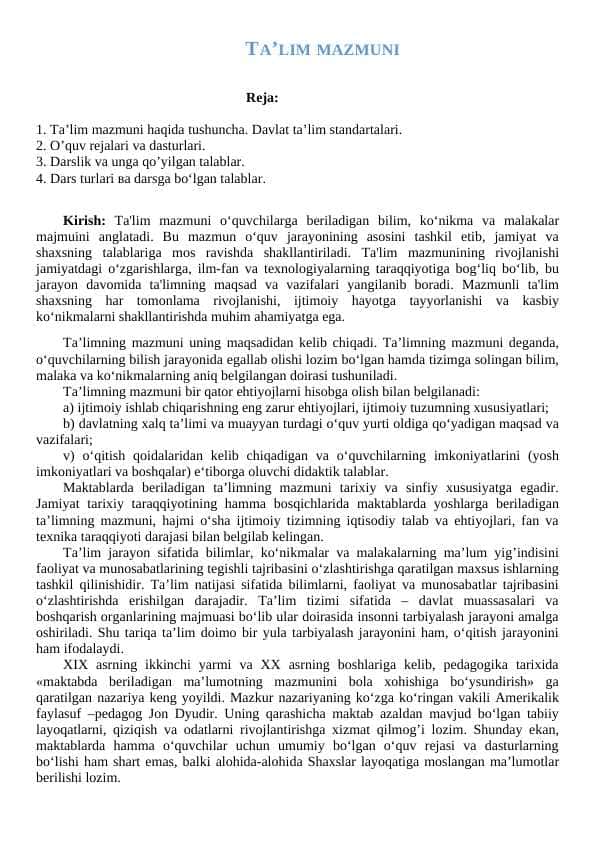 Ta’lim mazmuni