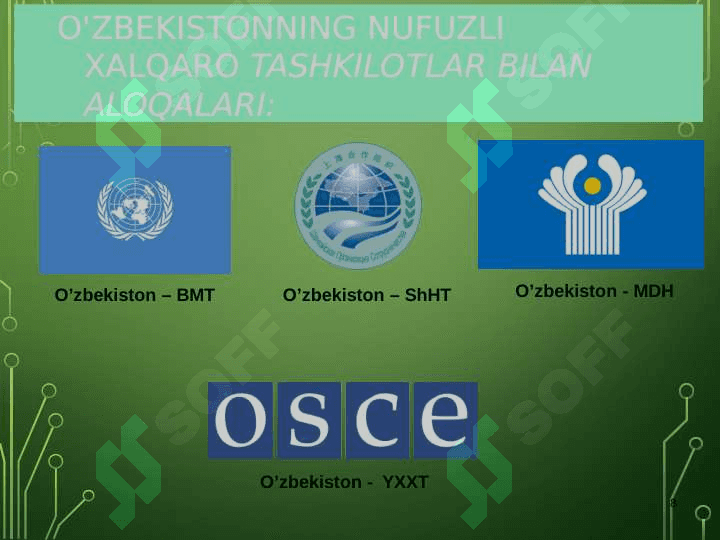 Oʻzbekistonning  xalqaro tashkilotlar bilan hamkorlik aloqalari 8