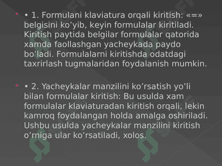 Excel dasturida formulalar bilan ishlash 8