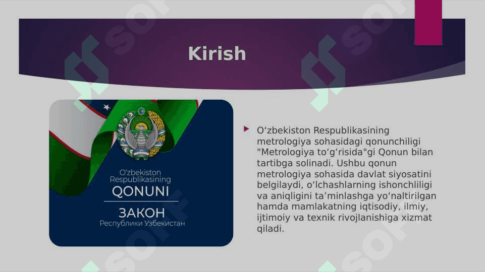 Oʻzbekiston respublikasi metrologiyasi toʻgʼrisidagi qonuni 2