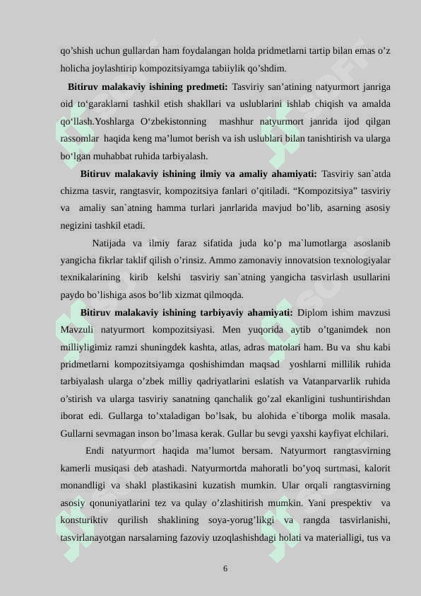 MAVZULI NATYURMORT KOMPOZITSIYASI 6
