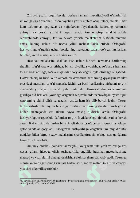 2- SINFDA ORFOGRAFIK MASHQLARNI TAHLIL QILISHNING SAMARALI METODLARI. 7