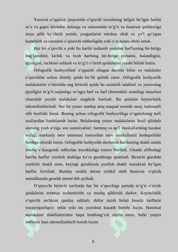 2- SINFDA ORFOGRAFIK MASHQLARNI TAHLIL QILISHNING SAMARALI METODLARI. 8