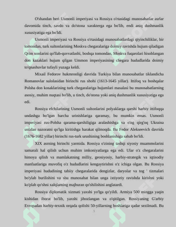 XVII-XIX asrlarda Rossiya-Turkiya munosabatlari 5