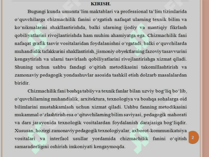 Umumta’lim maktablari va professional ta’limda chizmachilik fanini o‘qitish metodikasi 2