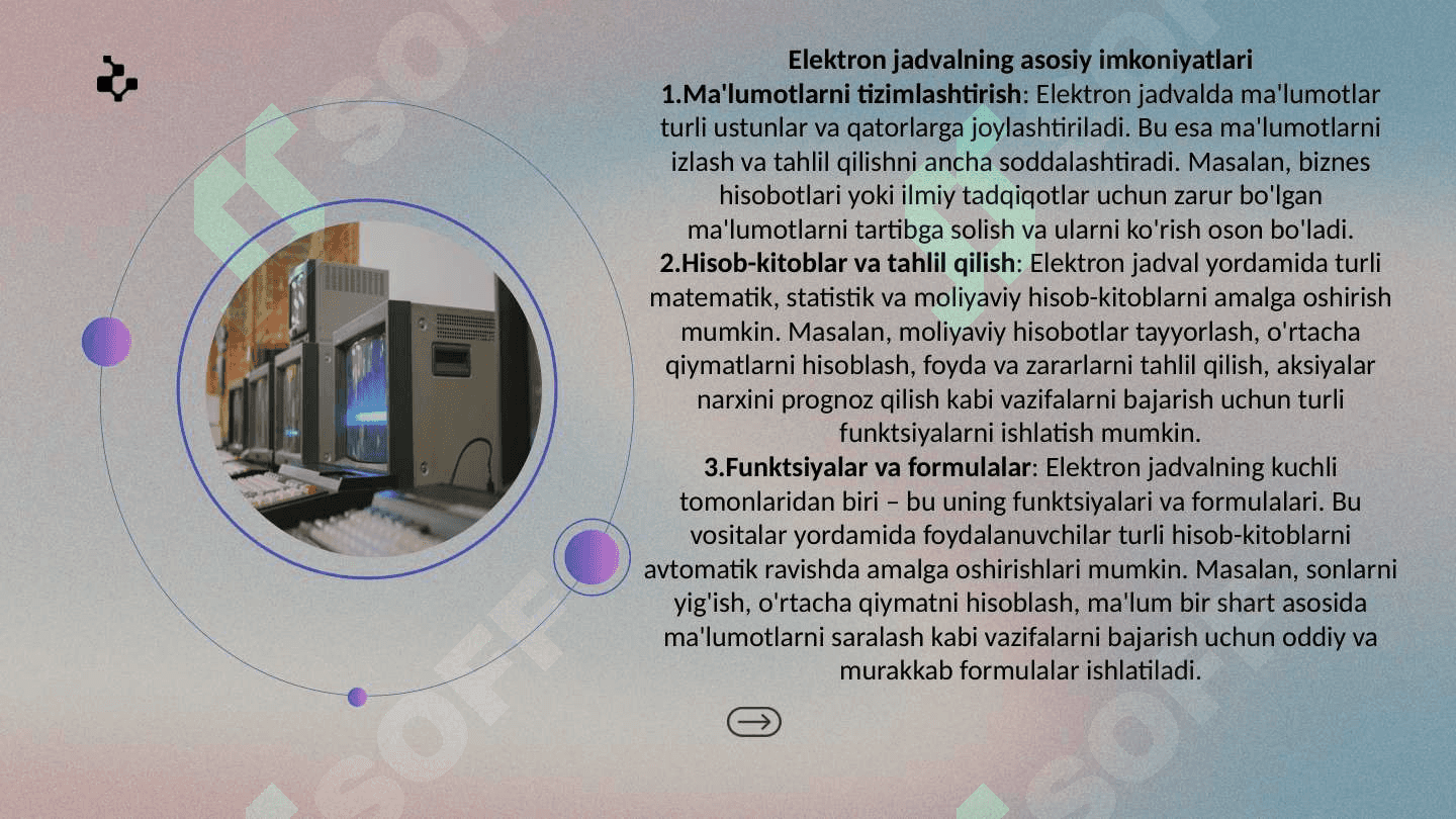 ELEKTRON JADVALDA FUNKSIYALAR USTALARI 5