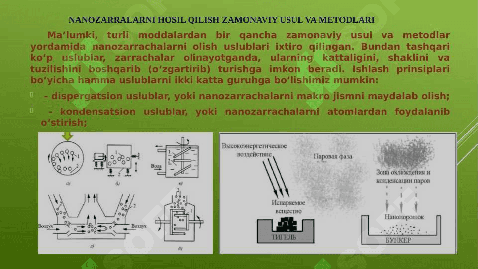 NANOZARRALARNI OLISH USULLARI. NANOOB’EKTLAR 2