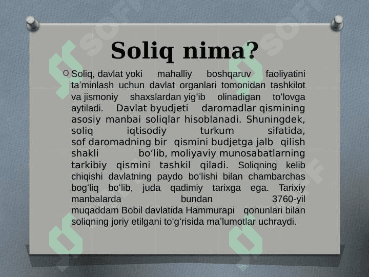 Soliqqa tortish – Soliqlarni o’ziga xos belgilari 3