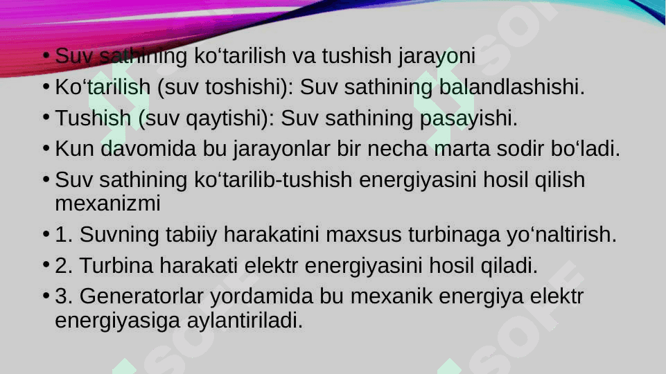 suv sathining koʻtarilib tushish energiyasi 4