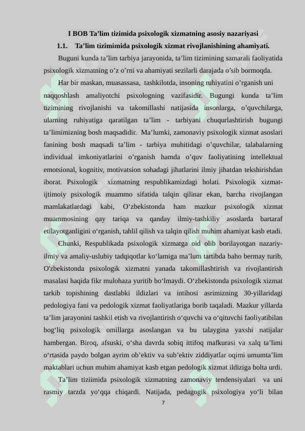 Hozirgi bosqichda psixologik xizmat rivojlanishining dolzarbligi 7