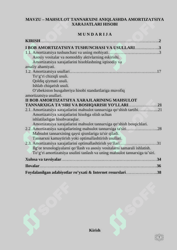 MAHSULOT TANNARXINI ANIQLASHDA AMORTIZATSIYA XARAJATLARI HISOBI 2