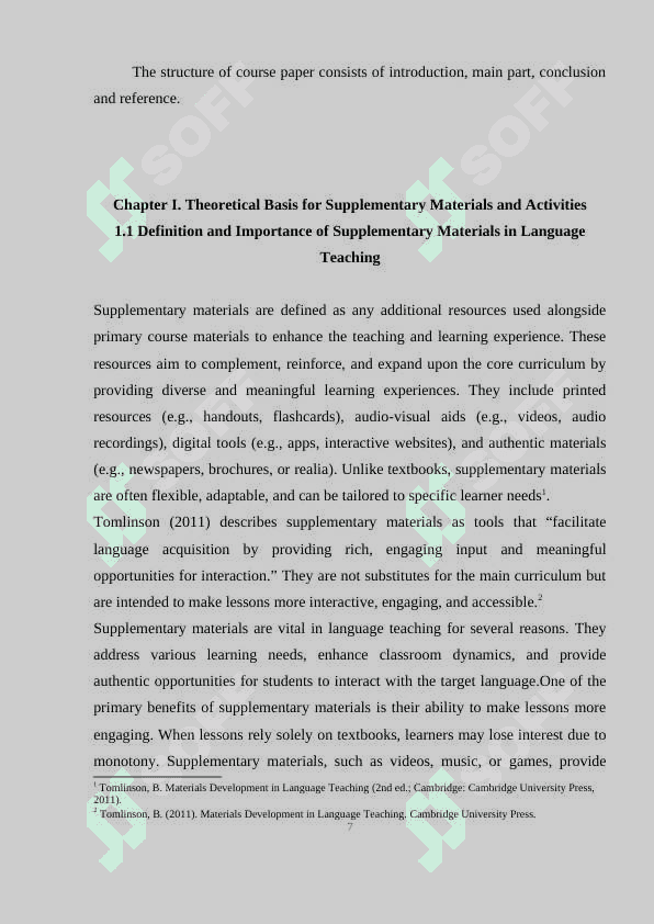 Selection and use of supplementary materials and activities 8