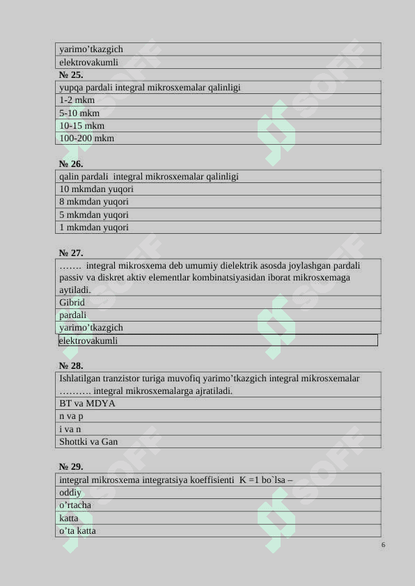 Elektronika va sxemalar 2 fanidan yakuniy baza testi 2-kurs, TATU. 6
