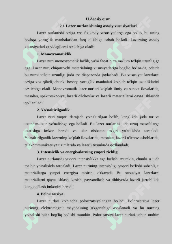 Lazer nurlanishi xarakteristikalari va ularni o’lchash metodlari 4