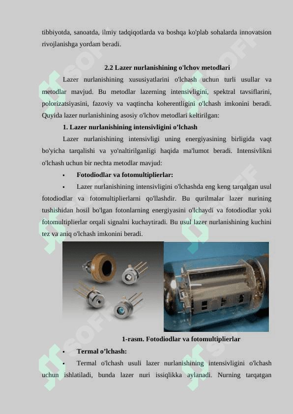Lazer nurlanishi xarakteristikalari va ularni o’lchash metodlari 6