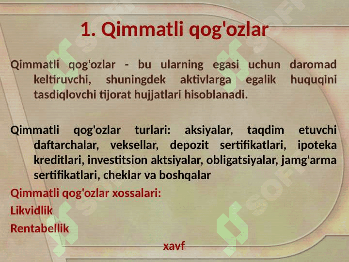 Qimmatli qogʻozlar bozori 2