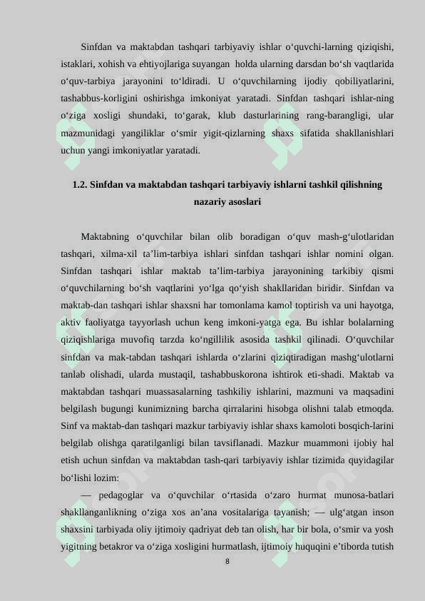 Maktabdan tashqari ta'lim muassasalarining ish faoliyati va yoshlar tarbiyasidagi o'rni 8