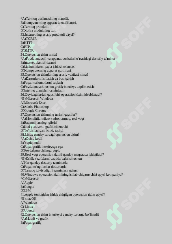 IT sohasidan testlar to'plami 4