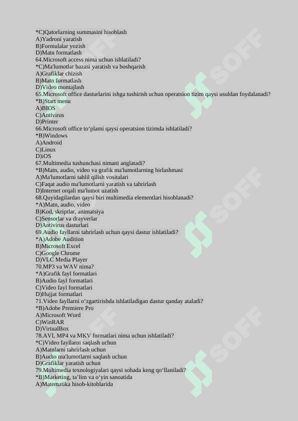 IT sohasidan testlar to'plami 7
