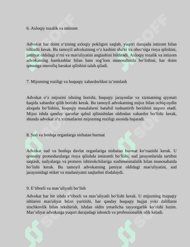 ADVOKAT, TERGOVCHI, PROKUROR VA SUDNING KASB AXLOQI 6