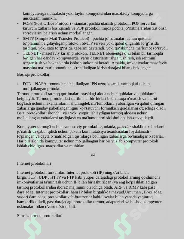 Tarmoq pratokollati va ularning vazifalari 3